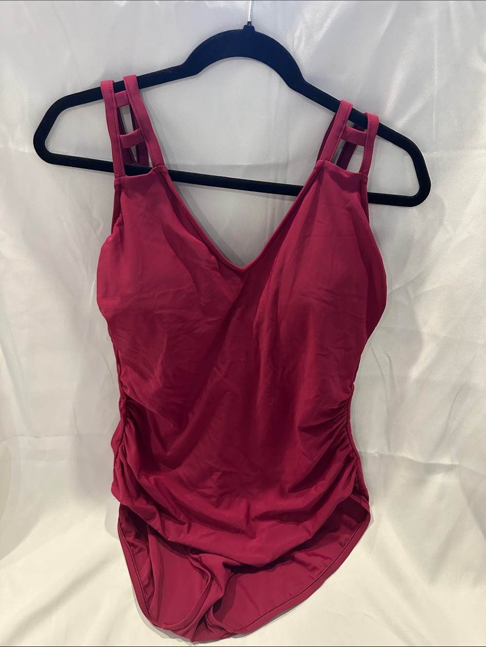 Aqua Green Magenta V-Neck One-Piece Swimsuit